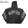RogueWave Уличная Ретро Одежда Принт Пламени Свободный Свитшот Y2K Готика Панк Харадзюку Повседневный Топ Свободная Толстовка на Молнии