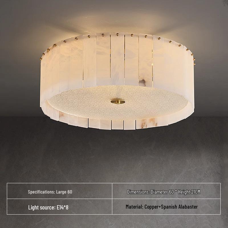 Postmodern Copper Chandelier with Spanish Marble - Elegant Lighting for Living Room, Duplex Dining Room, or Bedroom. Perfect for Designer Villas.