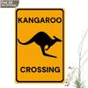 2D Flat, 1pc Australian Road Sign - Kangaroo Crossing Decoration, Vintage Metal Wall Art with Yellow Diamond Background & Bla