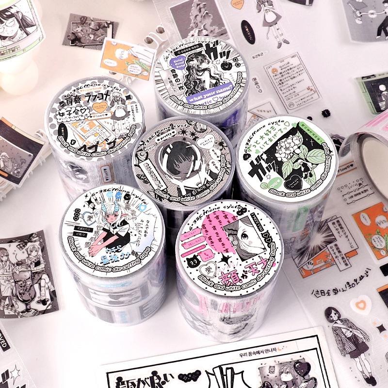 60mm * 2m Kawaii Black and White Comic Creative Handbook Decoration Die Cutting Tape DIY Diary Scrapbook Stationery