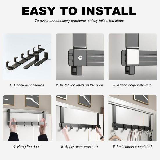 Стеллаж для хранения над дверью с 6 крючками, прочный, нержавеющий, компактный органайзер, вешалка для пальто, вешалка для полотенец, товары для дома