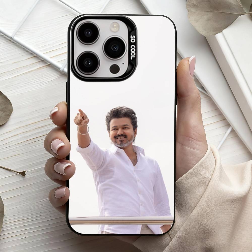 T-ThalaPathy Actor V-Vijay-Y Phone Case For iPhone17,16,15,14,13,12,11 Plus,Pro Max Black Candy Silver Plated Cover