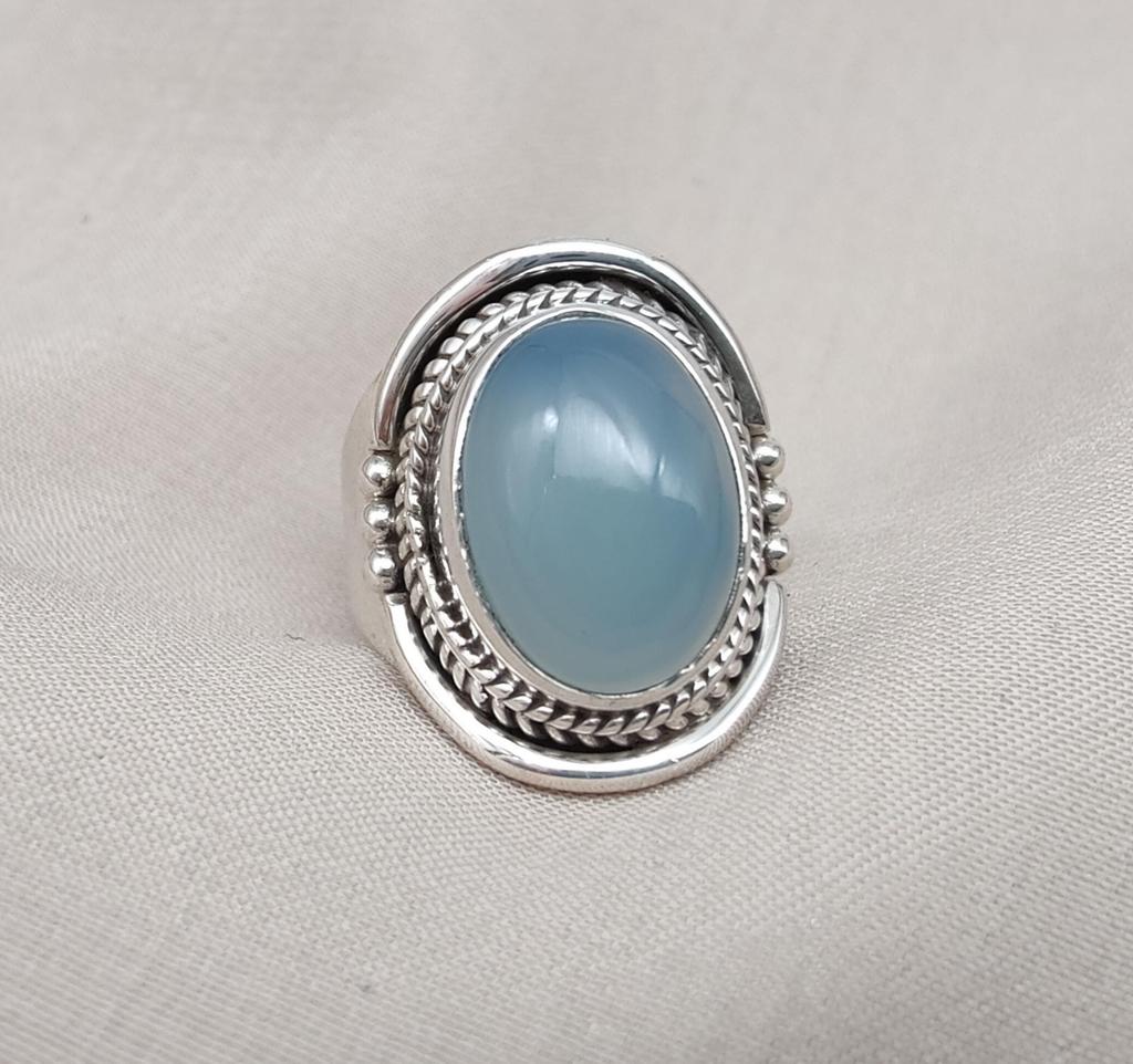Blue Chalcedony 925 Sterling Silver Ring: Handmade Boho Gemstone Jewelry