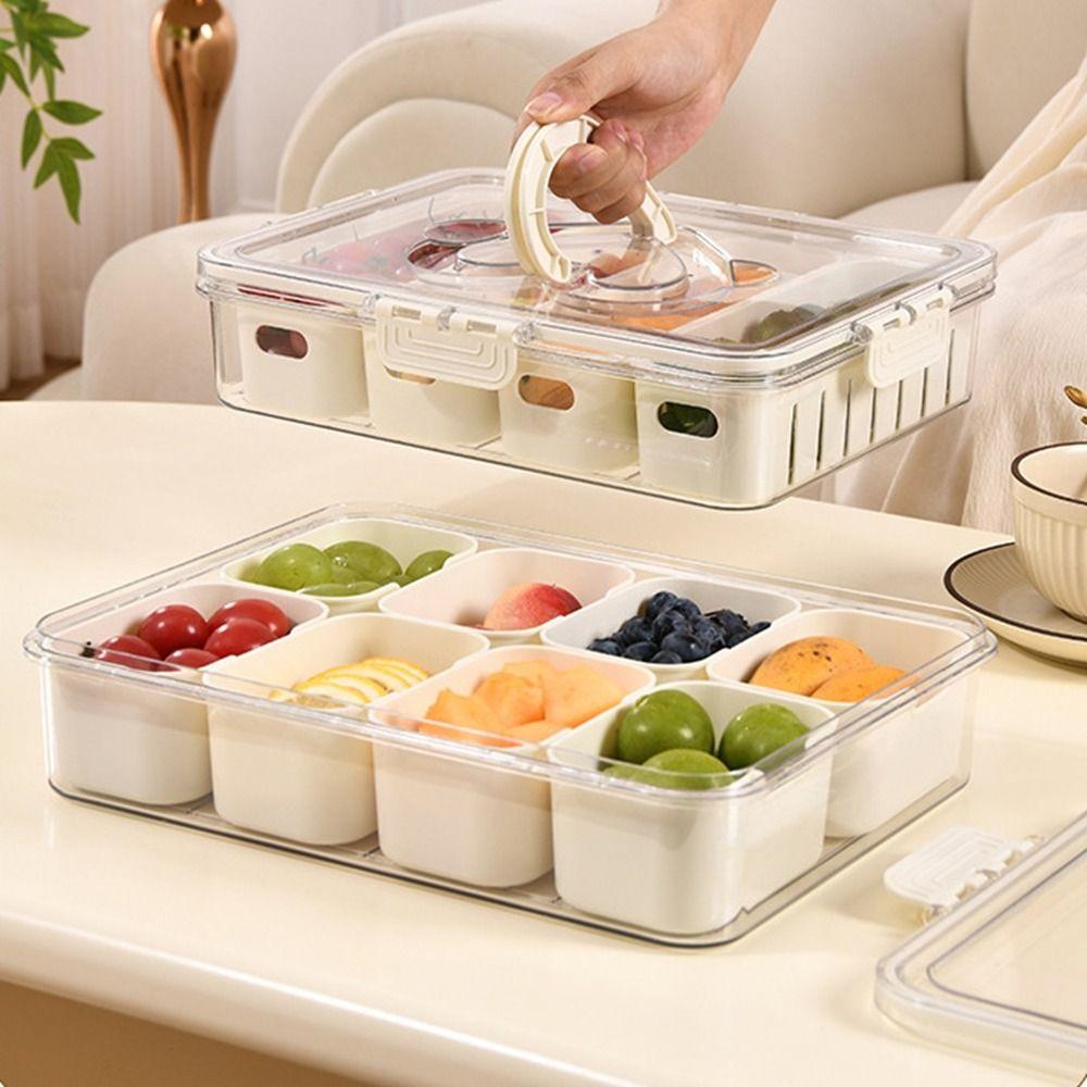 Large Capacity Divided Dinner Plate Plastic Food Preservation Store Box Snack Fruit Tray for Home