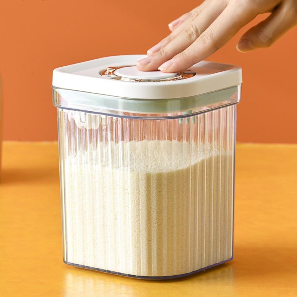Portable Stripe Pattern Milk Powder Storage Box with Spoon Plastic Milk Powder Can Leakproof Sealed Grains Storage Jar Travel