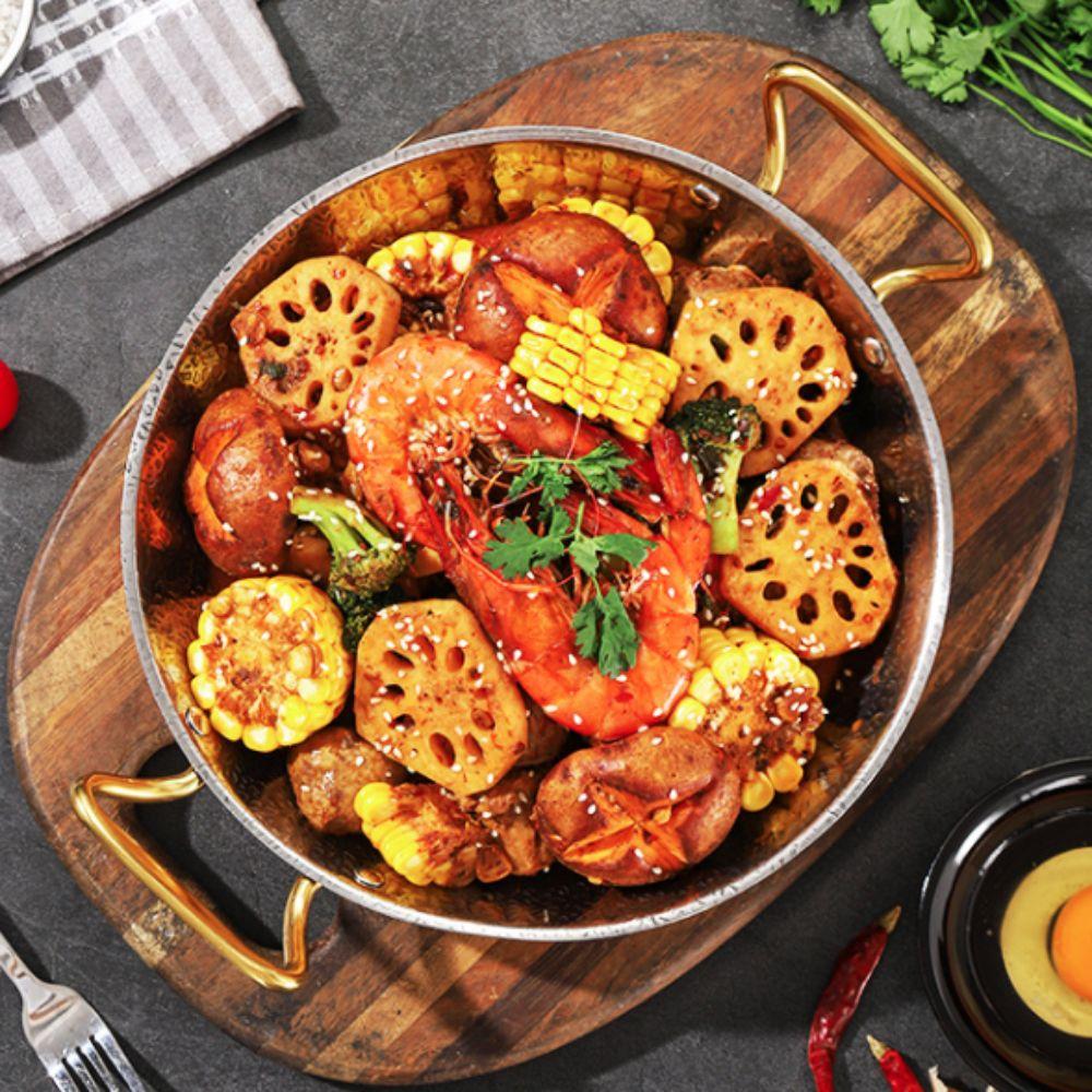 Flat Bottom Seafood Rice Pot Stainless Steel Stock Pot Hammer Grain Seafood Paella Pan  Cooking