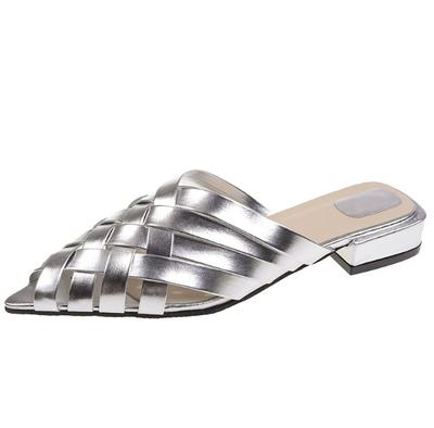 Мода Женщины острый носок черный золото и серебро белый повседневные уличные тапочки летние лодочки слипоны