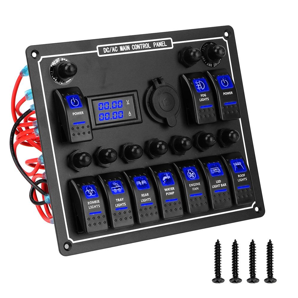 15A DC выход автомобильный авто морской водонепроницаемый защита от перегрузки двойной контроль питания 10 Gang светодиодный AC/DC клавишный переключатель панель