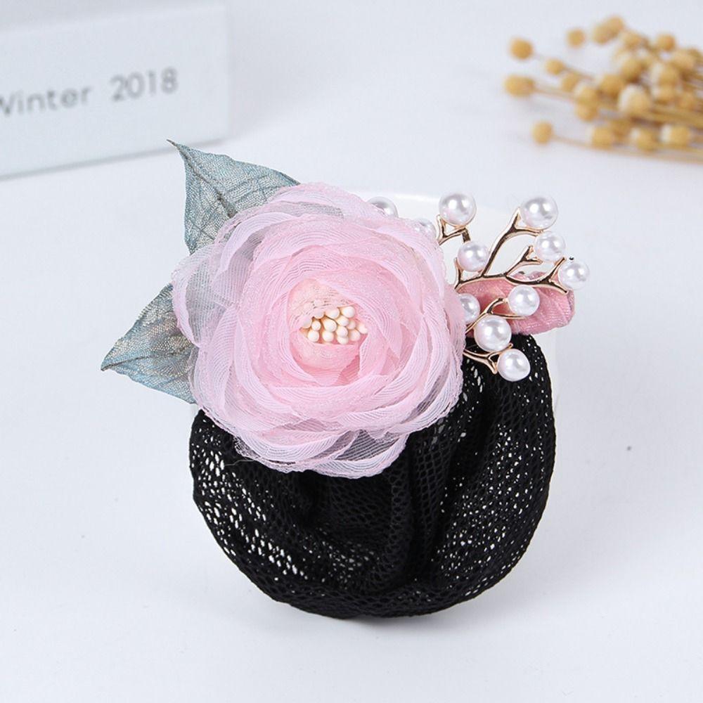 Korean Style Pearls Crochet Bun Net Bun Snood Rose Lace Hair Net Office Lady