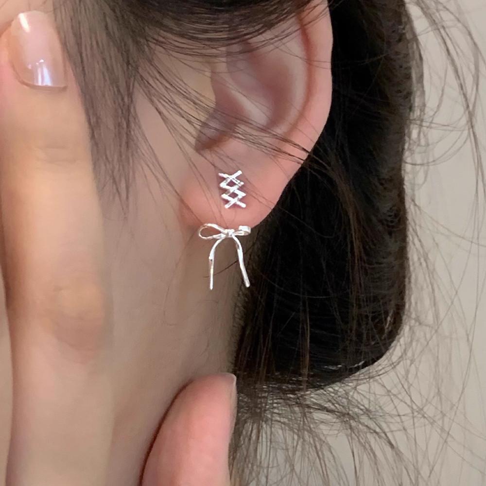 Elegant Bow Silver Earings for Women Twist Stud Earring Piercing Accessories Jewelry