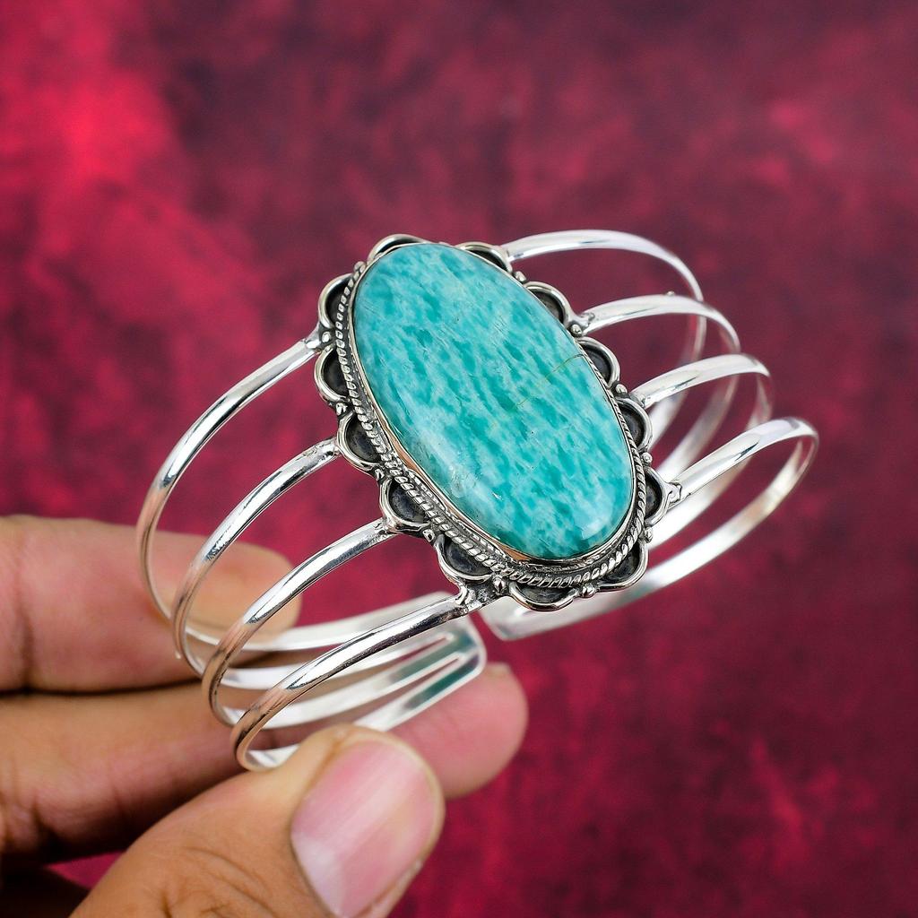 Браслет из амазонита, браслет из стерлингового серебра 925 пробы, ювелирные изделия ручной работы с драгоценными камнями, подарки для жены, совершенно новый браслет