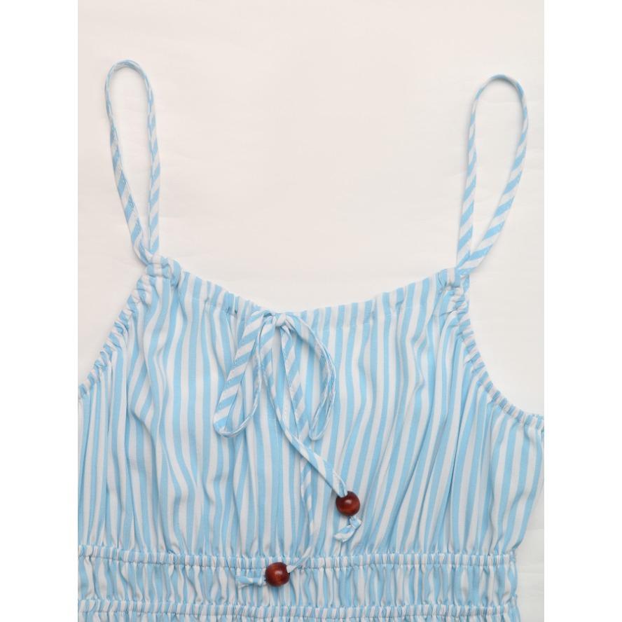 YYFS Женская мода лето весна полосатый принт без рукавов подтяжки с высокой талией повседневные платья