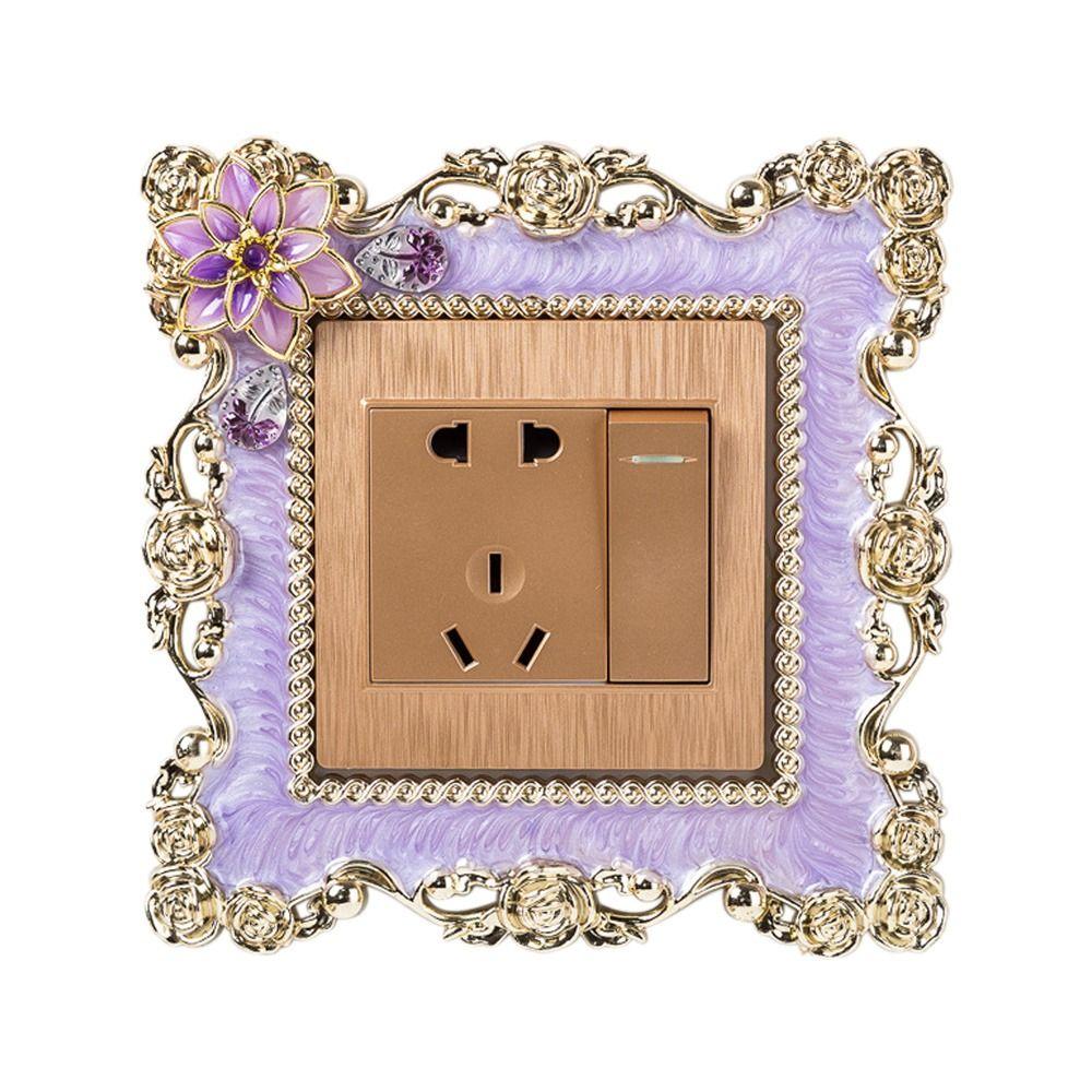 Стильная пластиковая розетка, объемная рамка, одинарный переключатель света, крышка, наклейка на стену с золотым краем, вилка, декор