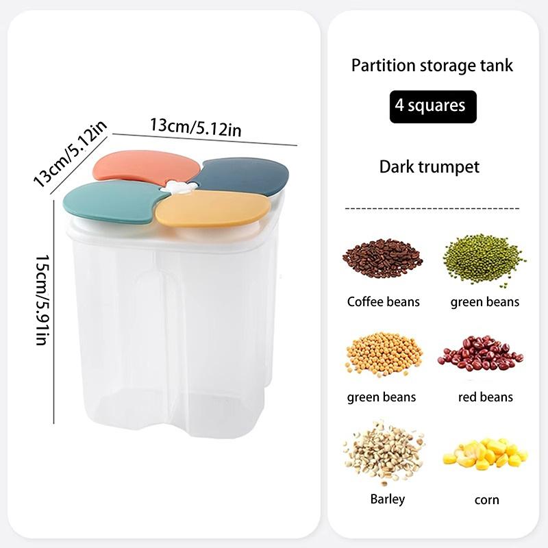 1 шт. Прозрачный контейнер для хранения четырех видов зерна и злаков, кухонные принадлежности, влагонепроницаемый, герметичный, с отделениями, банка с открывающейся крышкой