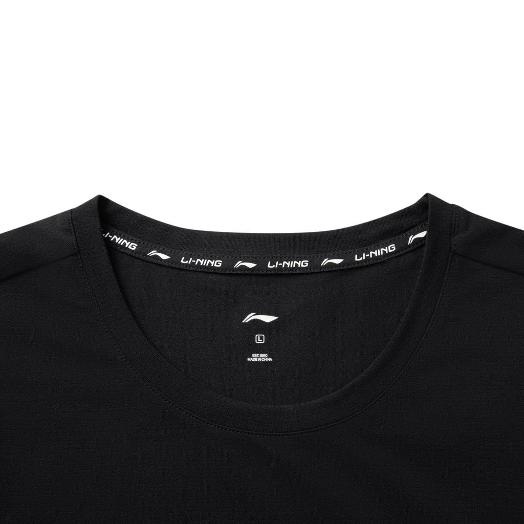 Li-Ning Быстросохнущая простая футболка с принтом логотипа в виде букв, удобная, с круглым вырезом и короткими рукавами, мужская, топы, черная ATSV399-7
