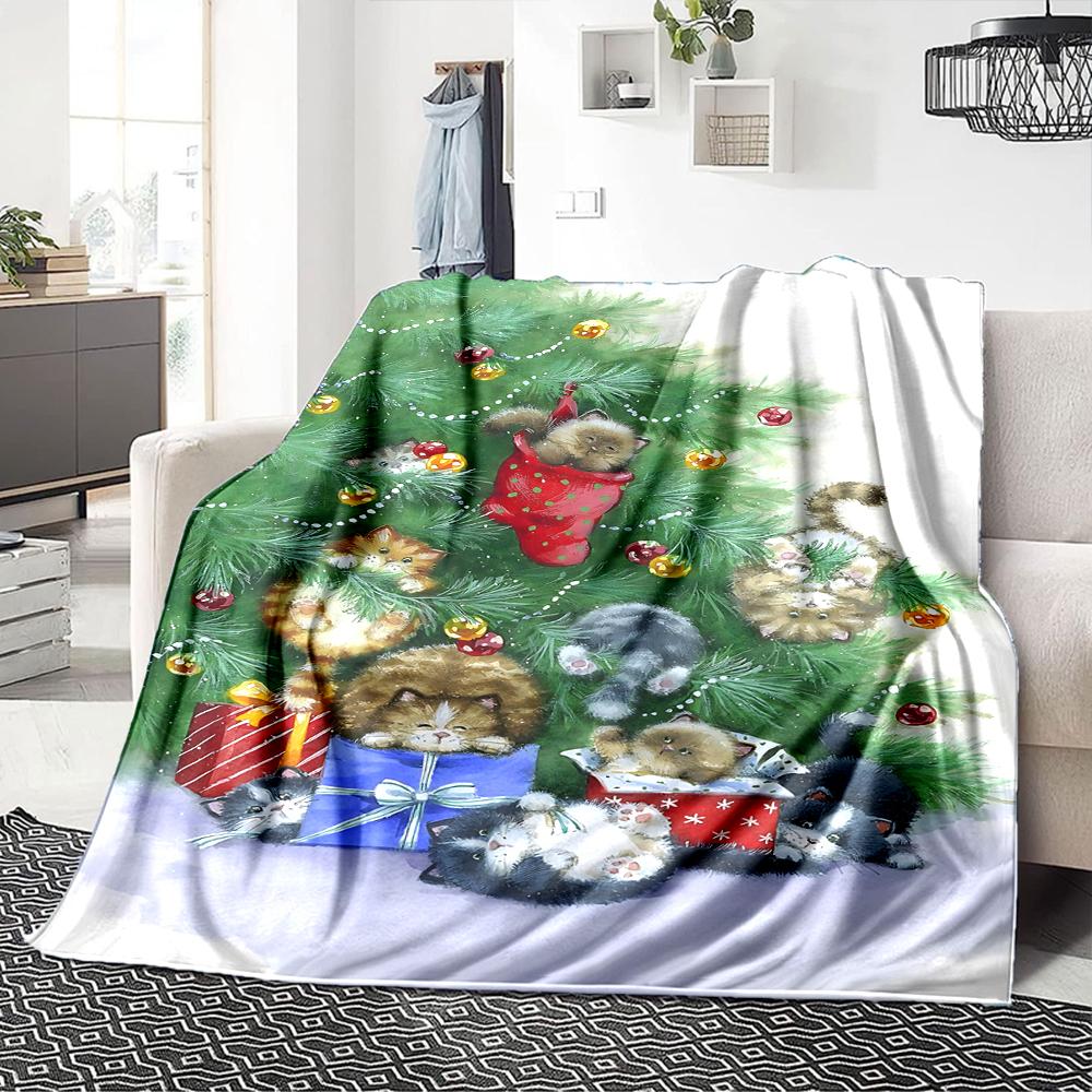 Christmas Cats Presents Blanket Soft Throw Blanket For Home Bedroom Bed Sofa Travel Office Solid Christmas Blanket