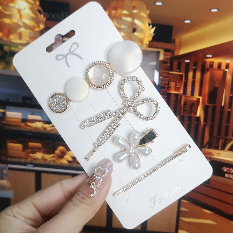 Корея Блестящий Кристалл Набор Заколок для Волос Модные Аксессуары для Волос Тренд для Женщин Девушка Жемчуг Стразы Заколка Боковая Заколка для Волос