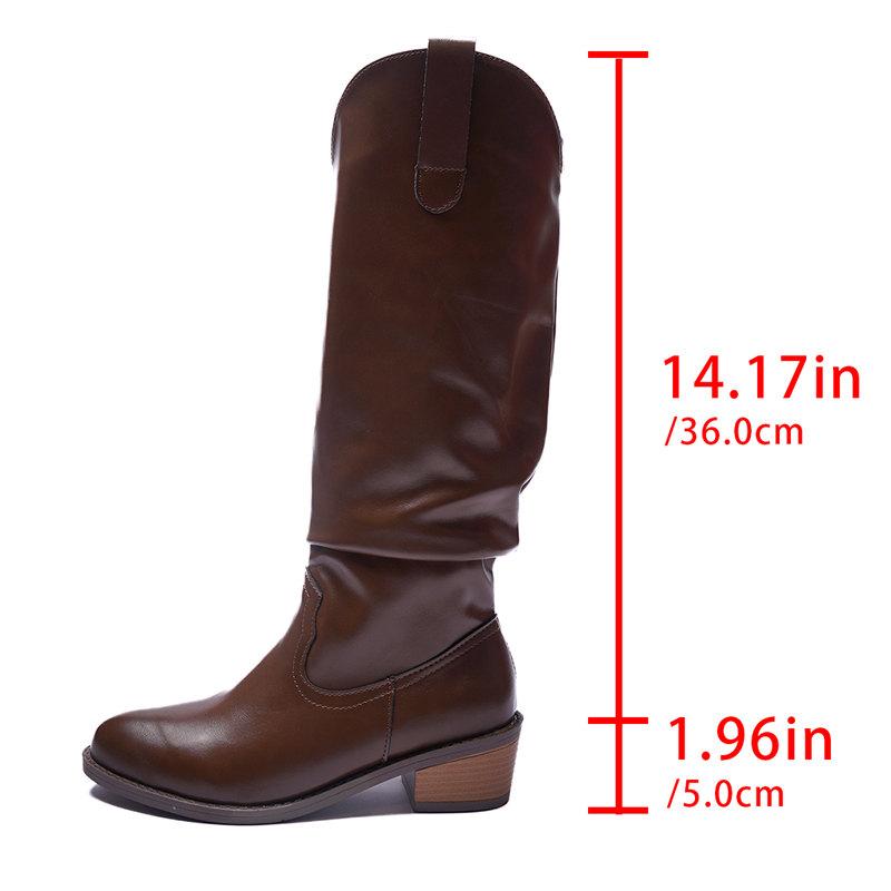 Fashion Women Knee High Boots Autumn Winter Female Shoes Fashion Retro Pleated Slip On Long Boots Elegant Square Low Heel Knight Boots