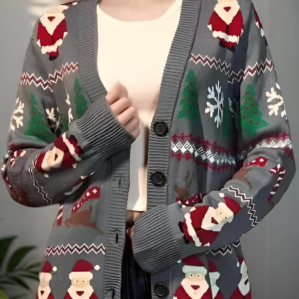 Fashionable Lazy Style Loose Long Sleeve Sweater Knitted Cardigan Women's Vintage Forest Style V-Neck Sweater