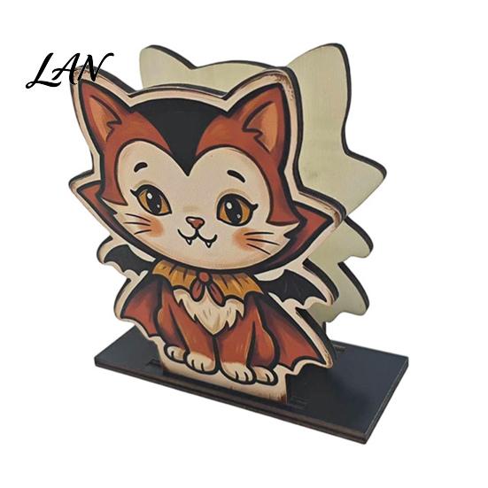 Cute Cartoon Pattern Decor Halloween Wooden Napkin Holder, Black Cat Mummy Pumpkin Table Desktop Organizer for Party, Spooky Festive Kitchen