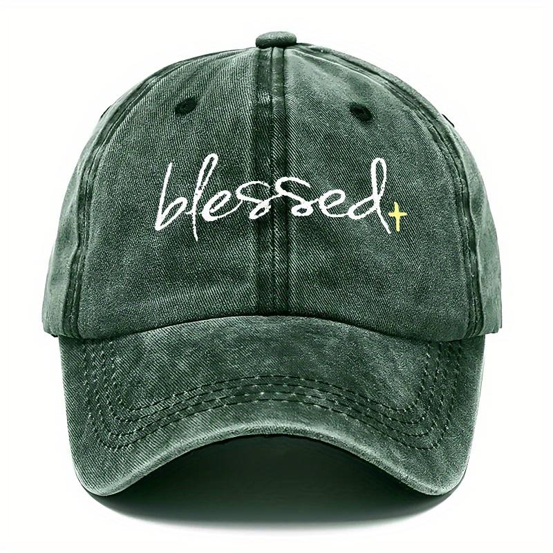 Blessed Embroidered Washed Baseball Cap Adjustable Dad Hat with Curved Brim for Fishing Outdoor Activities Casual Wear Uni