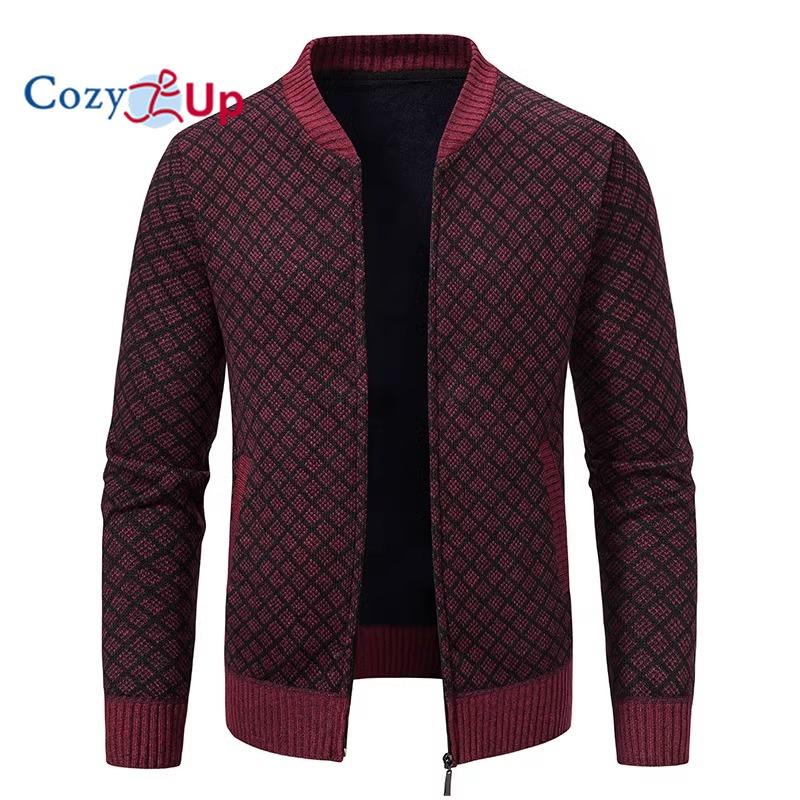 Cozy Up Мужской свитер на молнии со стойкой, вязаные осенне-зимние повседневные куртки