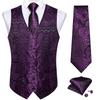 Mens Purple Silk Jacquard Waistcoat and Tie Set Paisley Formal Waistcoat