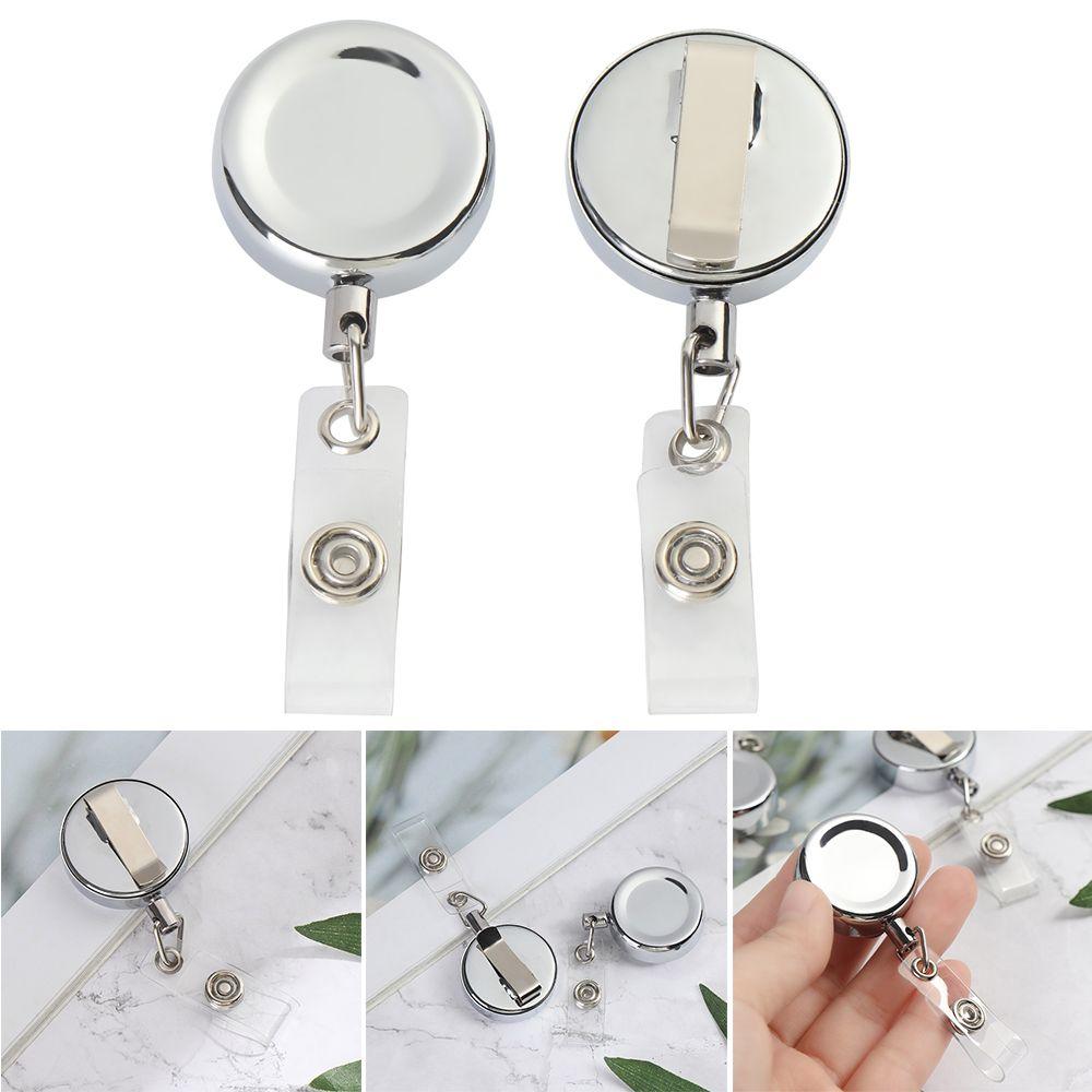1pc Office Supplies Stationery ID Name Card Metal Key Ring Retractable Lanyards Badge Holder