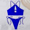 Купальник-бикини для девочек на шнуровке спереди, однотонный бюстгальтер из двух предметов, стринги с высоким вырезом, купальник для бассейна