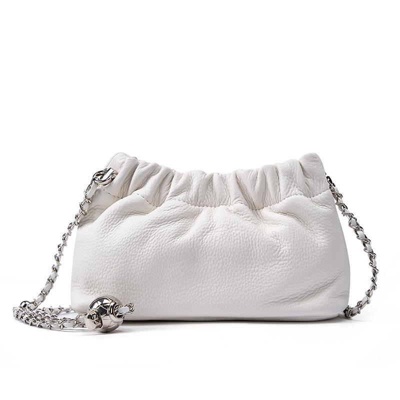 Popular Chain Underarm Bag Women's Premium Cloud Pleated Bag Women's Bag Cowhide Shoulder Messenger Bag Golden Ball Chain