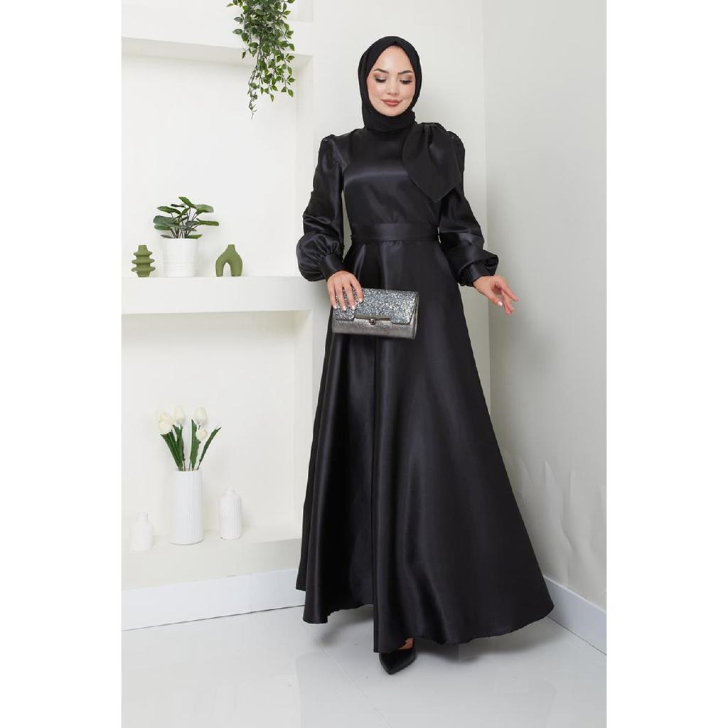 Женская одежда Вечернее платье Модное атласное длинное вечернее платье хиджаба с бантом 2745