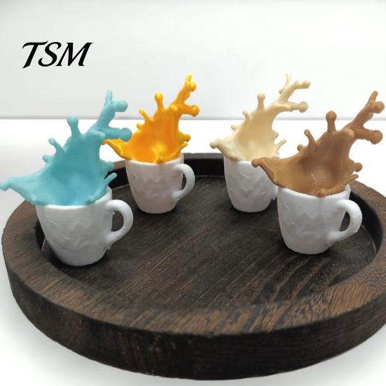 Stylish Shelf Displays 3D Printed Spilling Coffee Mug Figurine, Splash Cup Sculpture, Creative Lifelike Sculptures Tabletop Decor for Home Office