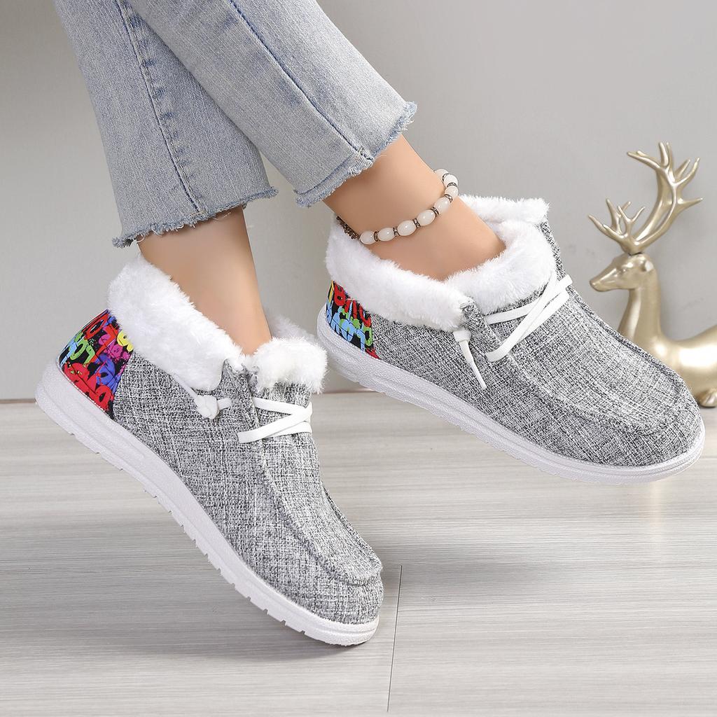Retro Comfortable Women Plush Lined Snow Boots Sunflower Shoes Print Cozy Slip On Shoes Fuzzy Canvas Shoes Thermal Ankle Boots