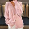 New Solid-color Long-sleeved V-neck Knitted Cardigan with Breasted Jacquard Sweater for Women In Autumn and Winter