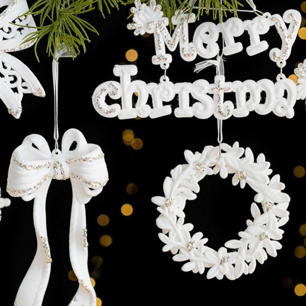 Plastic Christmas Bell Pendant Flocked Snowflake Bowknot Decor Christmas Tree Decor