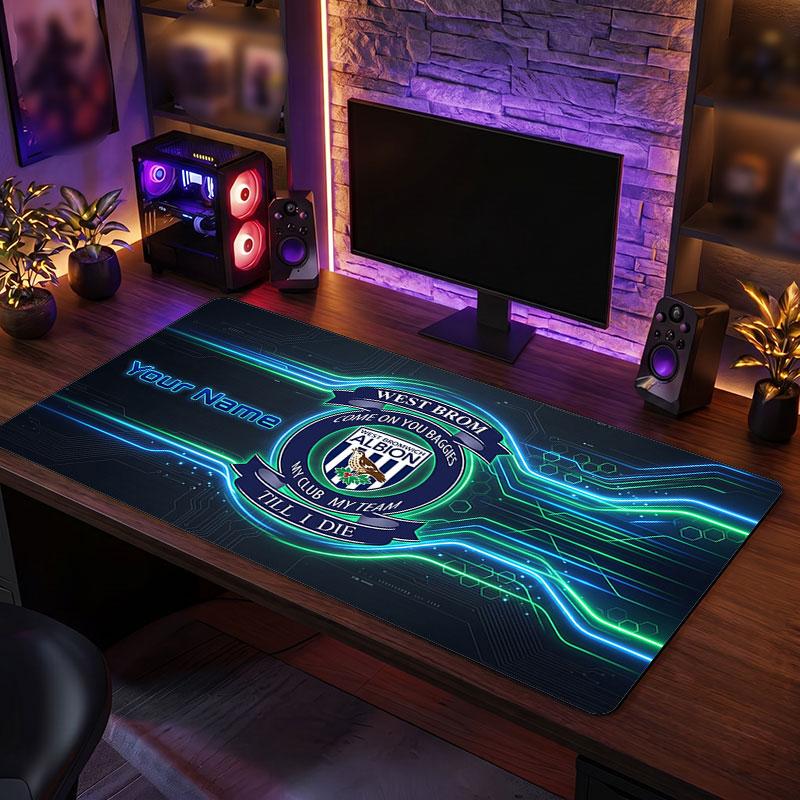 West Bromwich Albion Custom Large Mouse Pad, Personalized Name Text Print, Football Logo Non‑Slip Desk Mat Gaming Gift