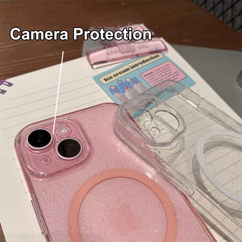 Роскошный прозрачный блестящий мягкий чехол для iPhone 16 15 Plus 14 13 Pro Max для беспроводной зарядки Magsafe, магнитный силиконовый чехол