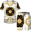 Summer Hipster Streetwear Clothes NEW Luxury Golden Pattern Men's Set Fashion Floral Print Tee/Shorts/Suit Casual Couple Outfits