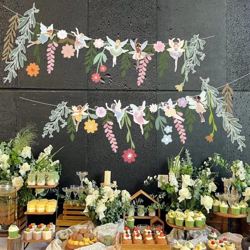 Funny Floral Leaf Paper Banner Hanging Flower Flag Long Leaves Flower Banner Happy Birthday