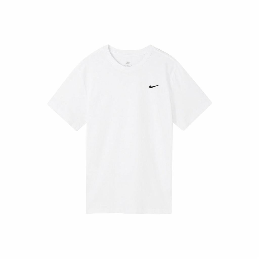 Nike Мужская белая однотонная базовая футболка с коротким рукавом и вышитым логотипом
