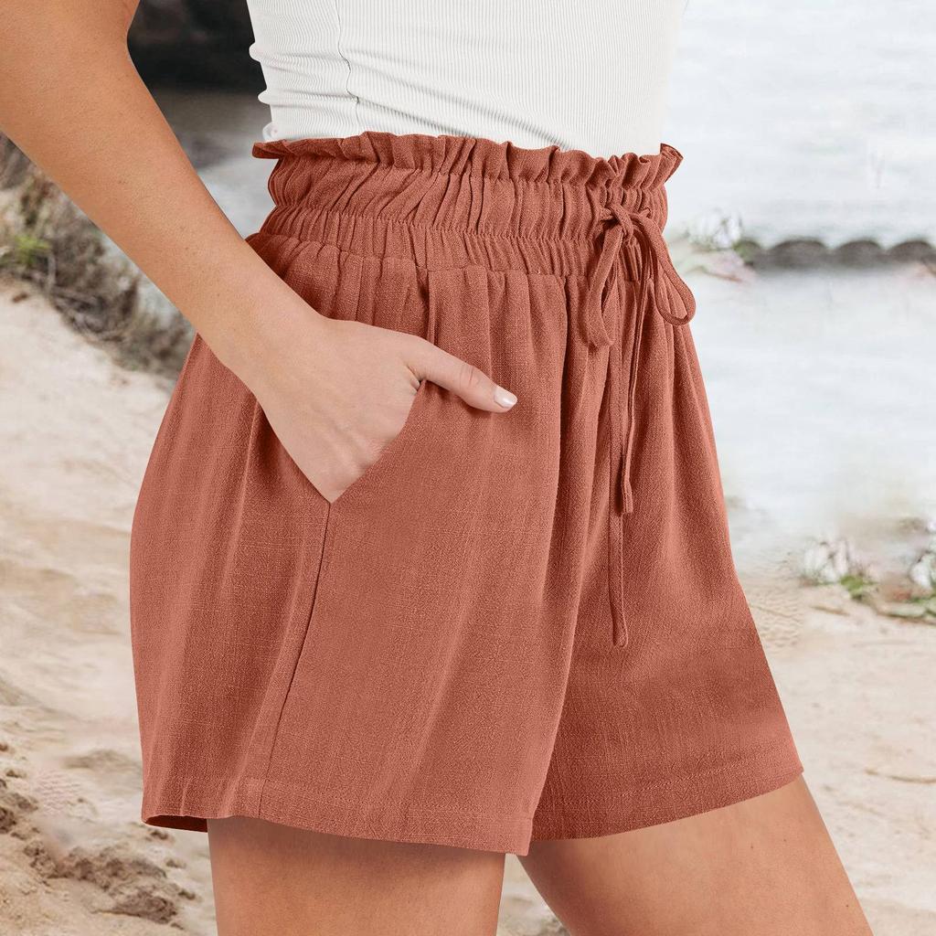 Women's Linen Shorts Summer Beach Casual Comfort Shorts Elastic Waist Lightweight Drawstring Shorts Casual Shorts With Pockets