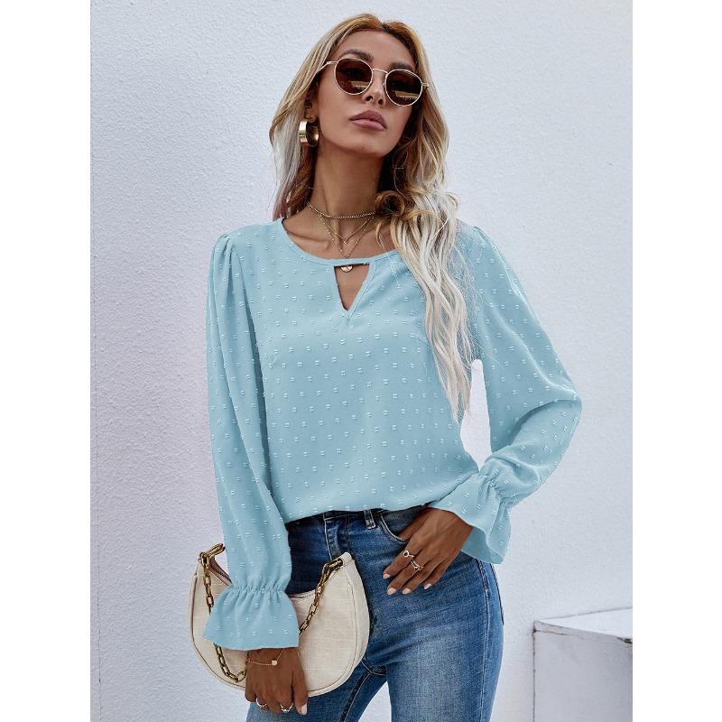 Ранневесенний пуловер с круглым вырезом и длинными рукавами в горошек, женская рубашка для通勤