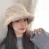 Japanese Plush Fisherman Hat for Women In Autumn and Winter Warm Large Brim Versatile Sweet Temperament Lady Color Fashionable Washbasin Hat