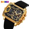 Golden Big Dial Three Time Men Wrist Watches Stainless Steel Men Sports Digital Military Quartz Watch Luminous Male Clock