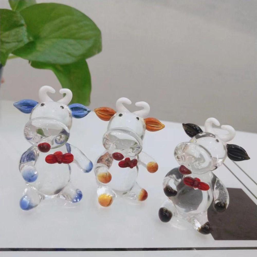Украшение в виде коровы из хрусталя ручной работы, маленькая фигурка животного, креативная стеклянная корова, миниатюра на Новый год