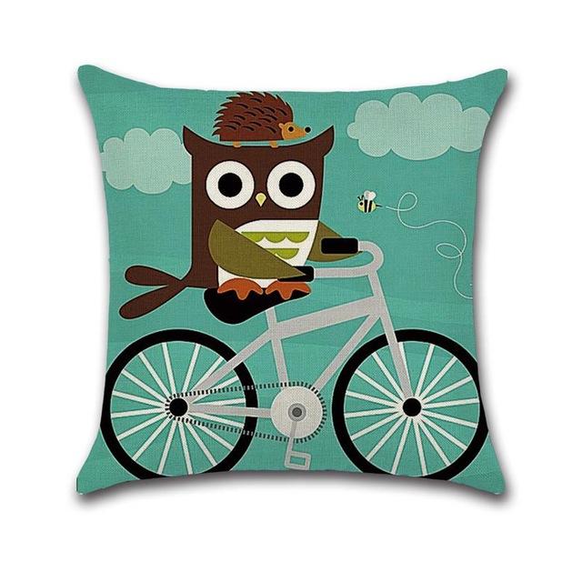 Cute Cartoon Owl Pattern Cushion Cover Owl Cotton Linen Decorative Pillowcase Pillow Case For Sofa Car Home Accessories Almohada