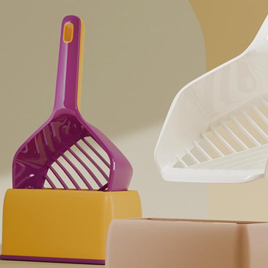 Совок для кошачьего туалета с базой для хранения, длинной ручкой, антипригарный, с прорезями, переносной, для просеивания кала