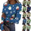 Women's Fashion Slim-Fit Round Neck Base Layer T-Shirt Christmas Print Long-Sleeved Top
