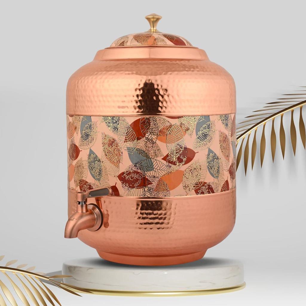 Медный молоток, резной диспенсер для воды, матка, сосуды, горшок, контейнер с краном из нержавеющей стали, 11 литров, аюрведические преимущества для здоровья, йога, медь