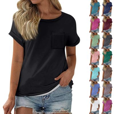 Жен. Футболка Футболка Сплошной цвет С короткими рукавами Карман Повседневные Выходные Мода Классический Круглый вырез Обычный Топ